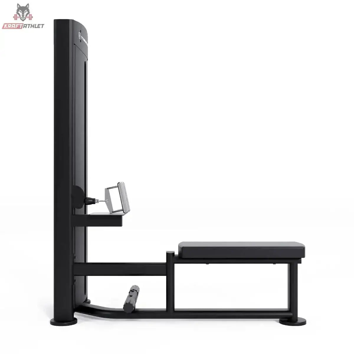 Titanium Strength Black Series Ruderzugmaschine Low Row – Seitenansicht mit langer Sitzbank und Gewichtsturm, schwarz