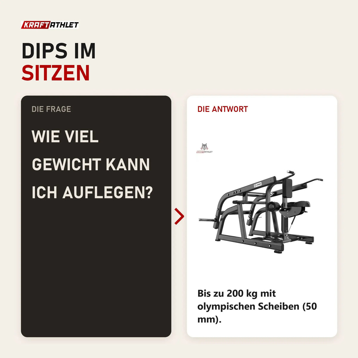Frage und Antwort zu Titanium Strength Black Series Seated Dip Maschine: Wie viel Gewicht kann ich auflegen?