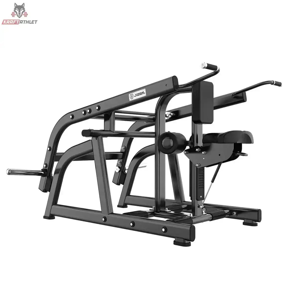 Titanium Strength Black Series Seated Dip Maschine in Schrägansicht von links mit Sitz und Griffen