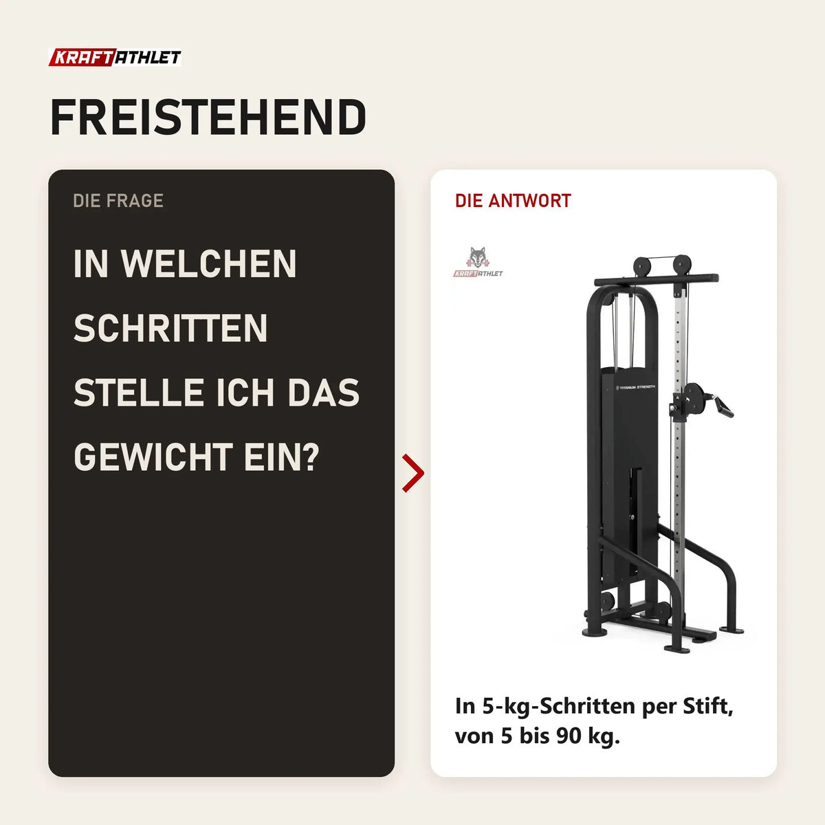 Frage und Antwort zu Titanium Strength Black Series Seilzugstation: In welchen Schritten stelle ich das Gewicht ein?