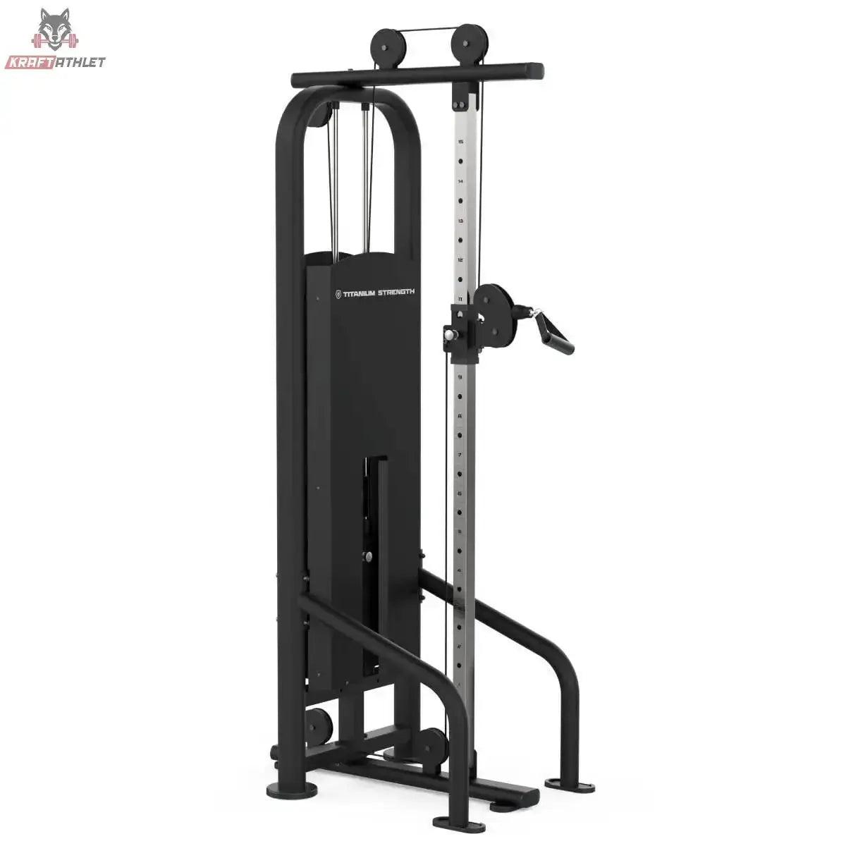 Titanium Strength Black Series Seilzugstation in Schrägansicht mit höhenverstellbarer Rolle
