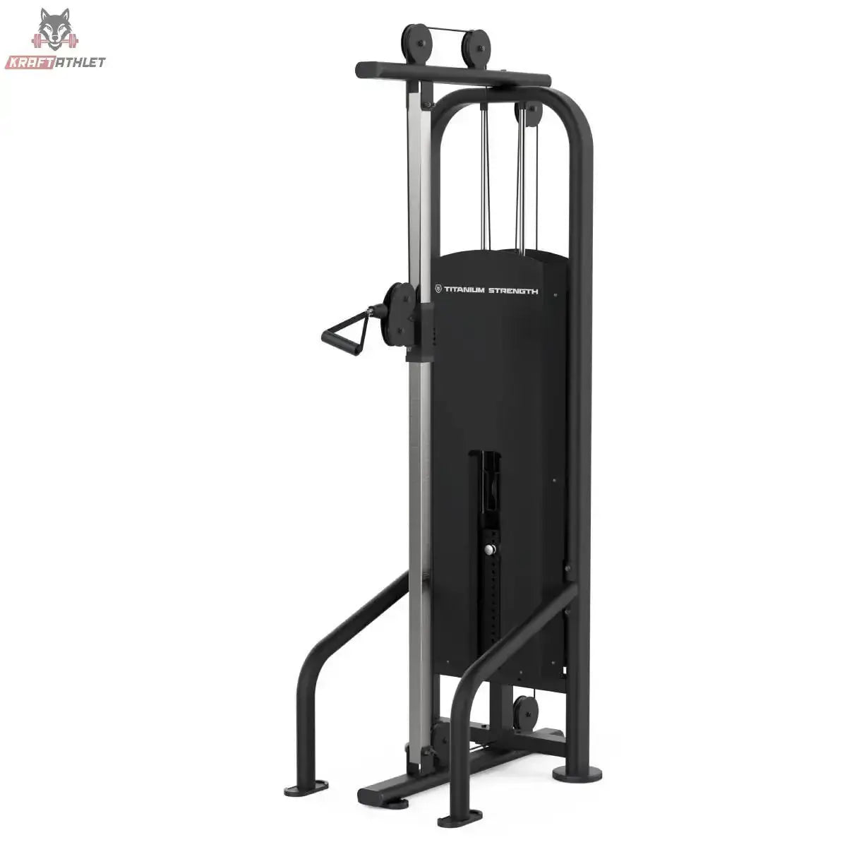 Titanium Strength Black Series Seilzugstation in Seitenansicht mit Griff am Kabelzug