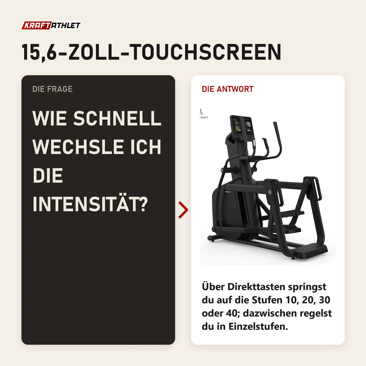 Frage und Antwort zu Titanium Strength CT1100T Crosstrainer Pro Series: Wie schnell wechsle ich die Intensität?