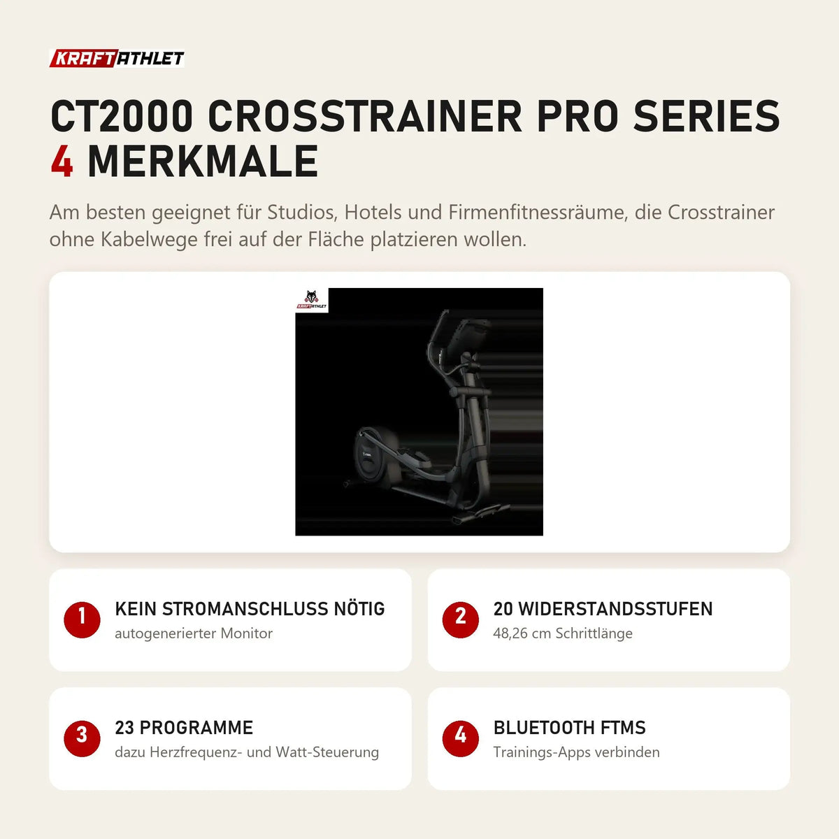 Titanium Strength CT2000 Crosstrainer Pro Series mit 4 Merkmalen: Kein Stromanschluss nötig, 20 Widerstandsstufen, 23 Programme, Bluetooth FTMS