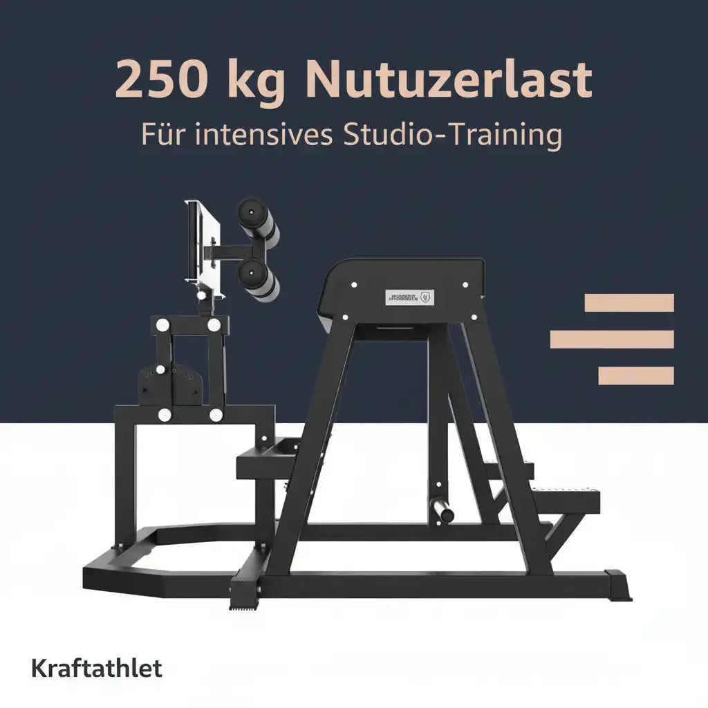 Titanium Strength Elite Series 2-in-1 GHD & Reverse Hyperextension als Infografik zur Nutzerlast vor dunkelblauem Hintergrund