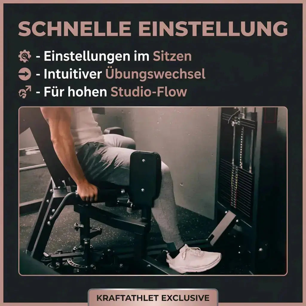 Titanium Strength Elite Series Abduktor-Adduktor – Grafik zur Einstellung im Sitzen mit Blick auf die Beinpolster