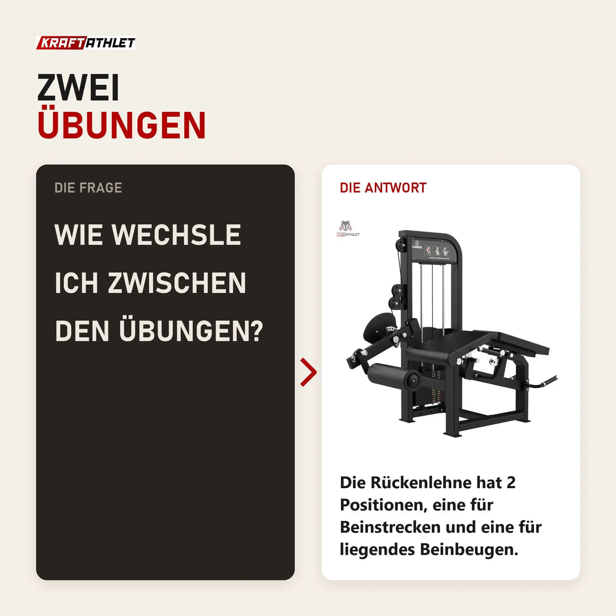 Frage und Antwort zu Titanium Strength Elite Series Dual Beinbeuger Liegend & Beinstrecker: Wie wechsle ich zwischen den Übungen?