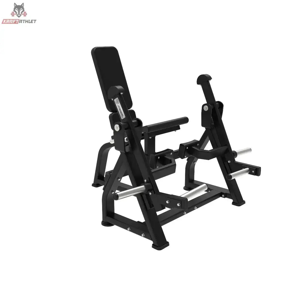 Titanium Strength Elite Series IsoLateral Beinstrecker – Rückansicht schräg mit Hebelarmen und Scheibenaufnahmen