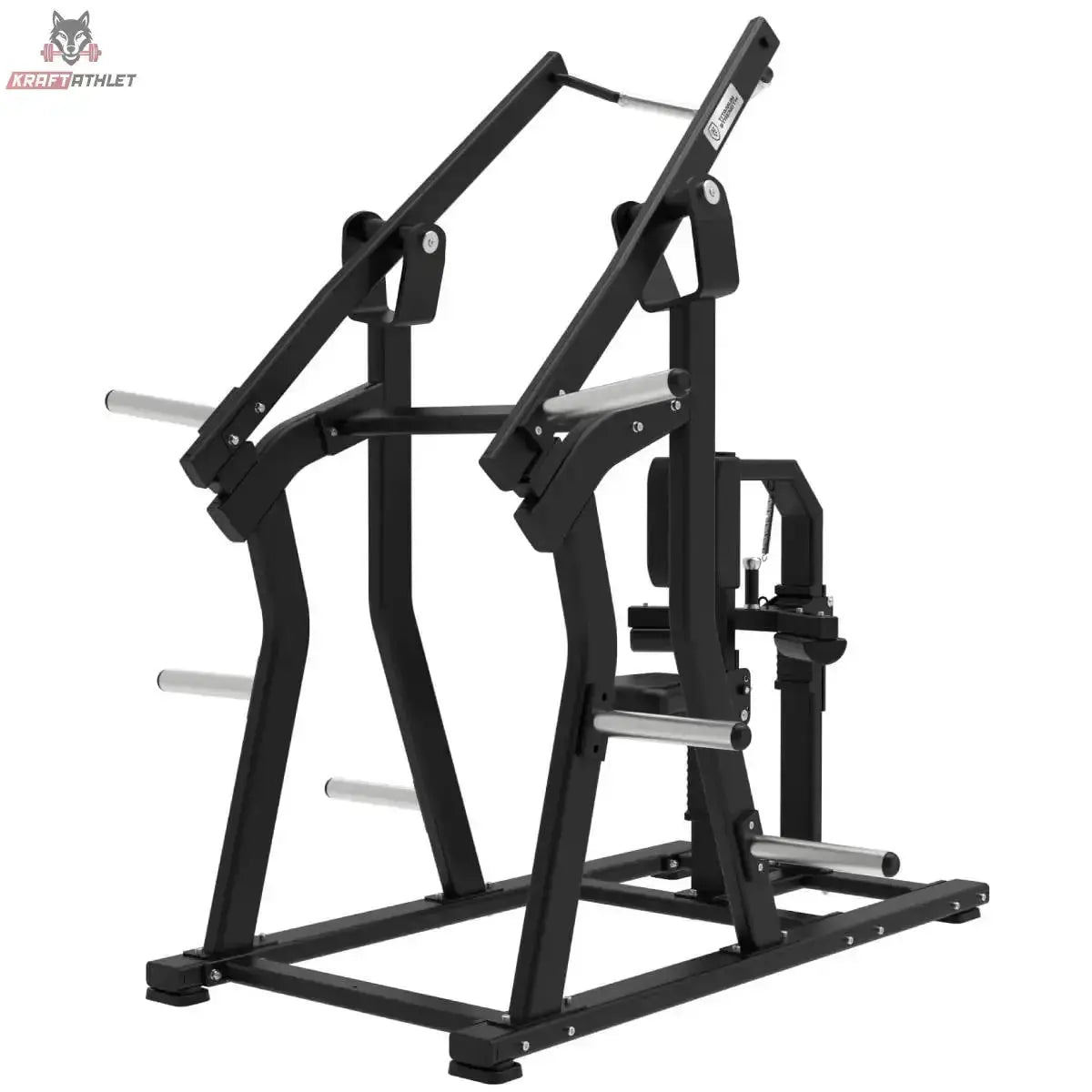 Titanium Strength Elite Series IsoLateral Latzug in Schrägansicht von hinten mit Scheibenhornen