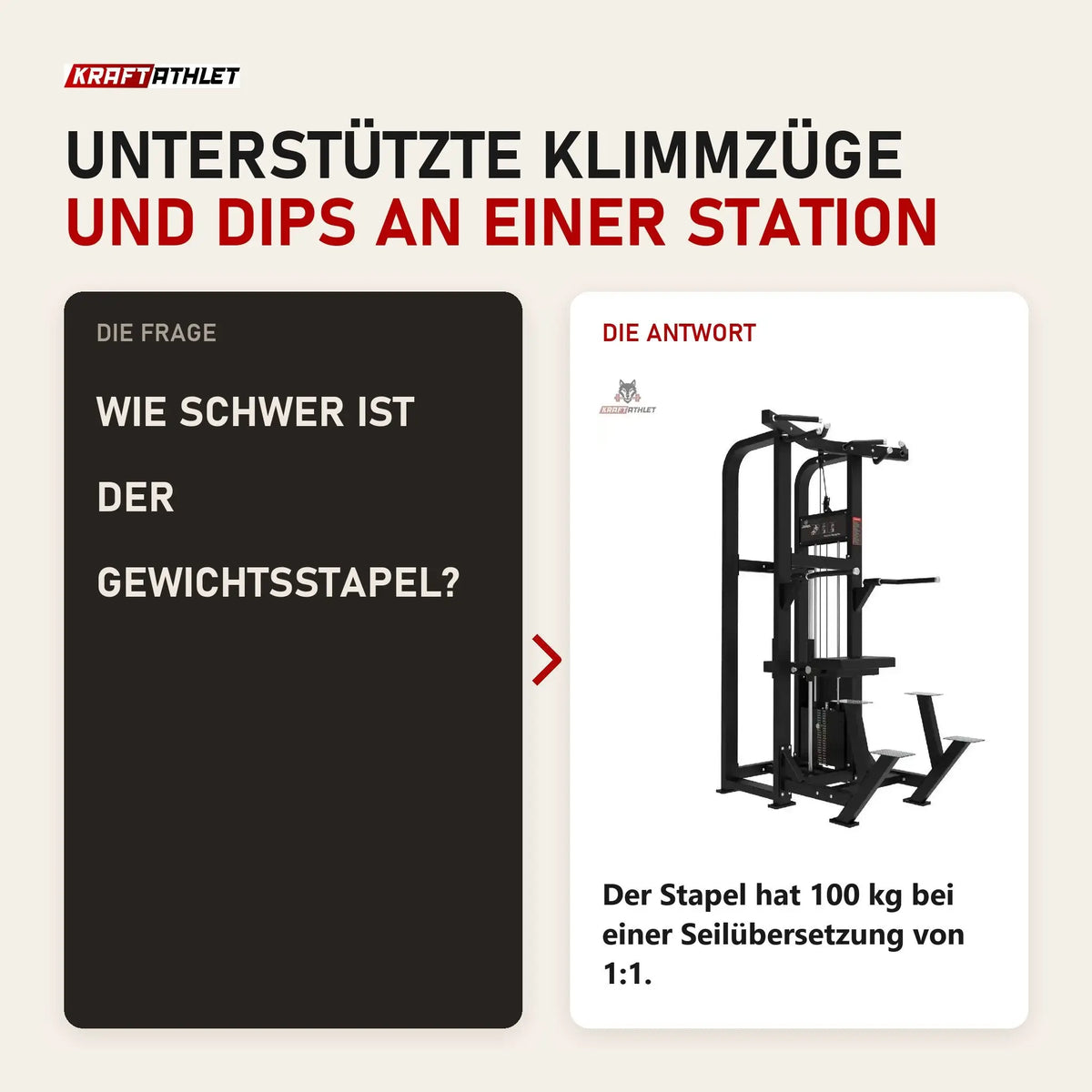 Frage und Antwort zu Titanium Strength Elite Series Klimmzug-Dipsmaschine: Wie schwer ist der Gewichtsstapel?