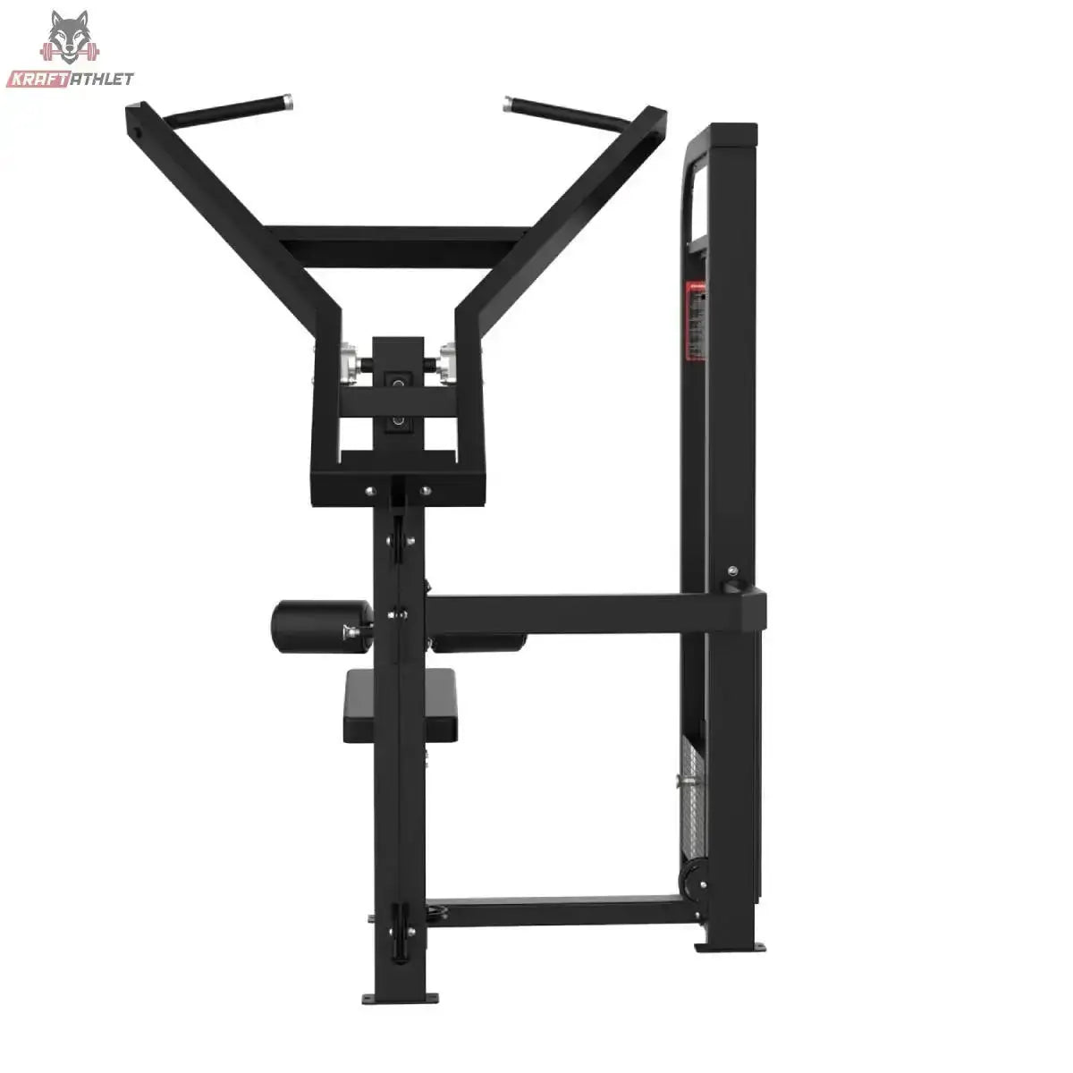 Titanium Strength Elite Series Lat Pulldown – Frontansicht mit breitem Griffbügel und Oberschenkelpolstern