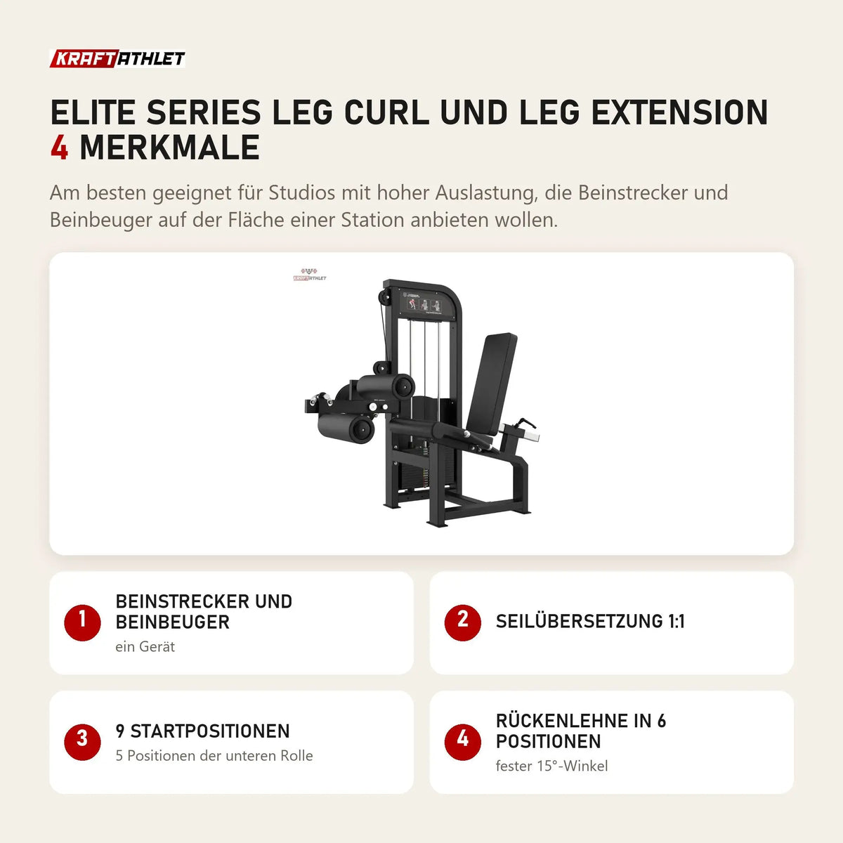 Titanium Strength Elite Series Leg Curl und Leg Extension mit 4 Merkmalen: Beinstrecker und Beinbeuger, Seilübersetzung 1:1, 9 Startpositionen, Rückenlehne in 6 Positionen