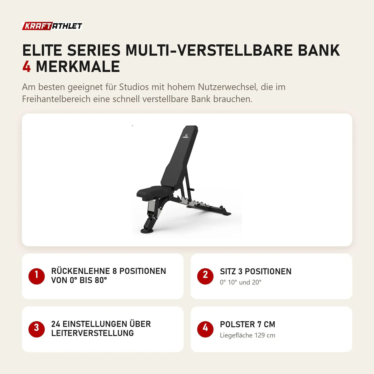 Titanium Strength Elite Series Multi-Verstellbare Bank mit 4 Merkmalen: Rückenlehne 8 Positionen von 0° bis 80°, Sitz 3 Positionen, 24 Einstellungen über Leiterverstellung, Polster 7 cm