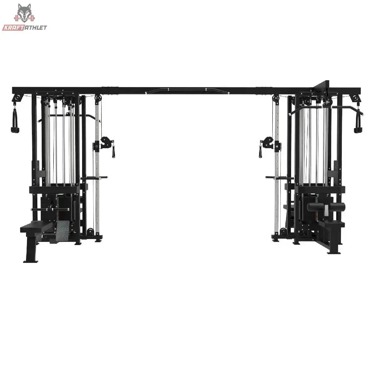 Titanium Strength Elite Series Multistation 8 Stationen, Frontansicht mit langem Querträger auf Weiß