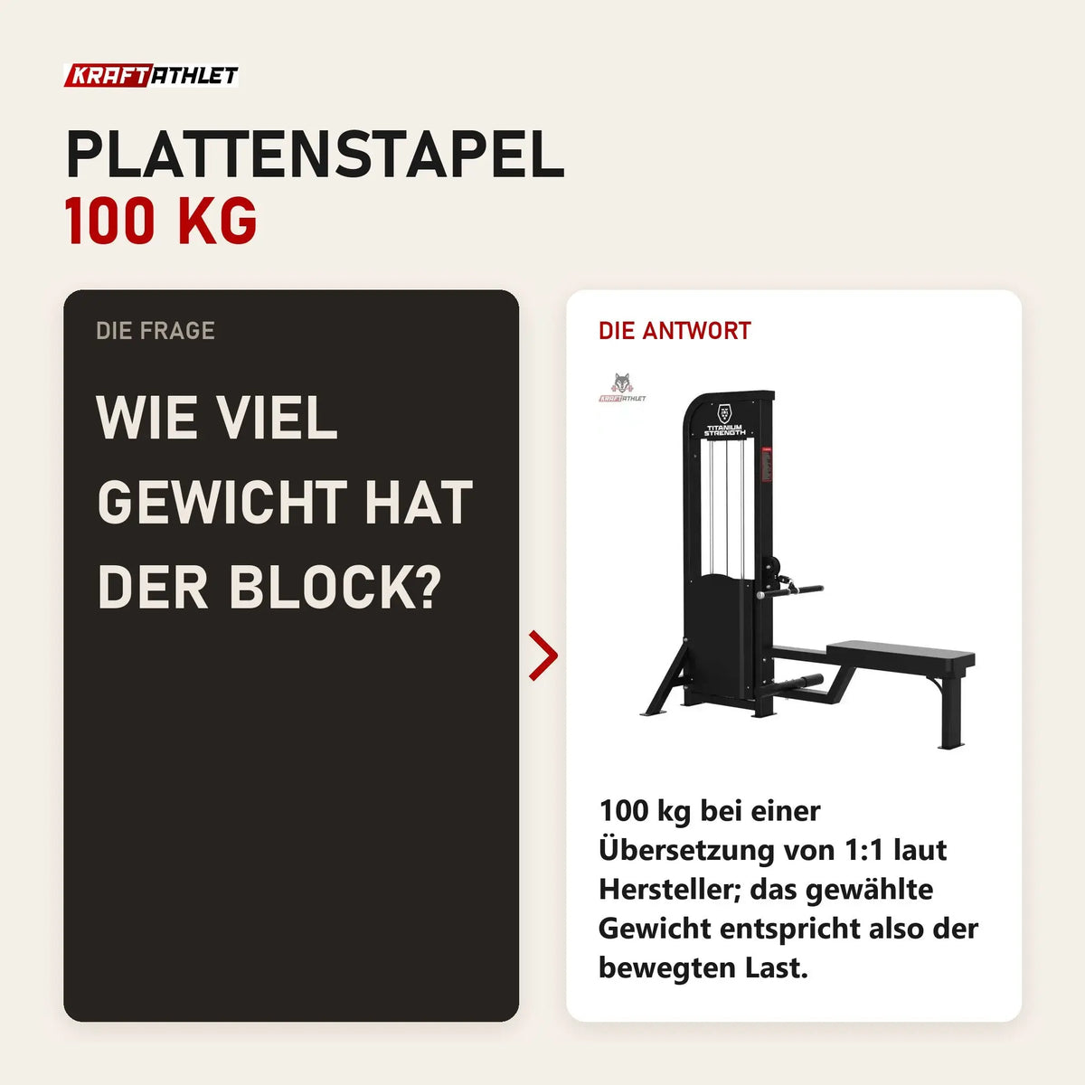 Frage und Antwort zu Titanium Strength Elite Series Ruderzugmaschine Low Row: Wie viel Gewicht hat der Block?