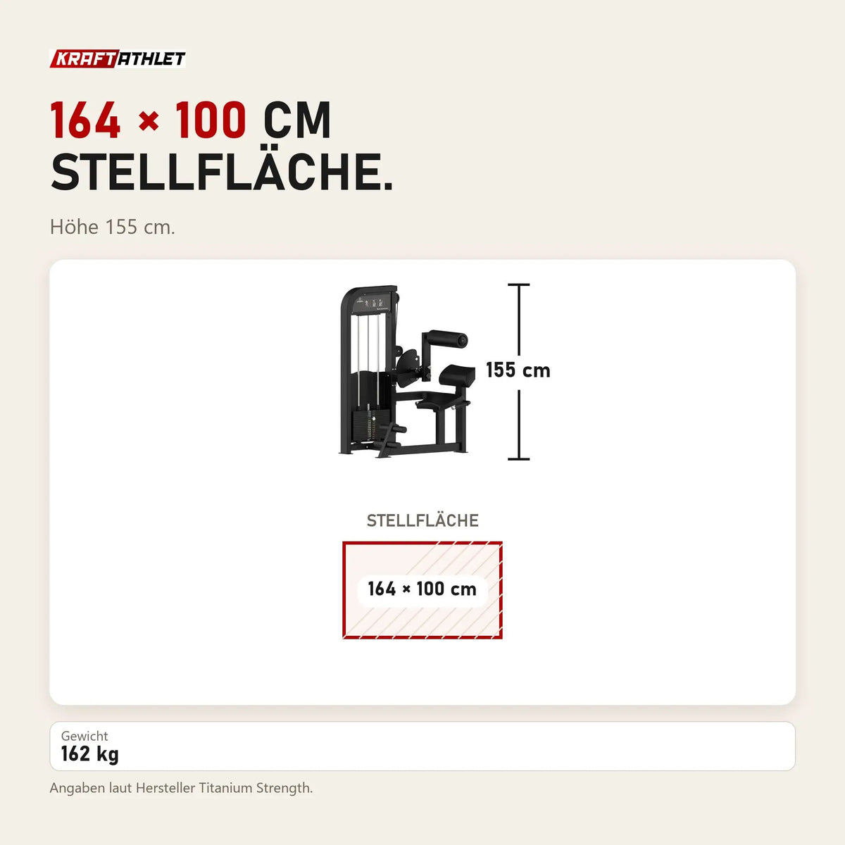 Maßbild Titanium Strength Elite Series Rückenstreckung: Stellfläche 164 × 100 cm, Höhe 155 cm