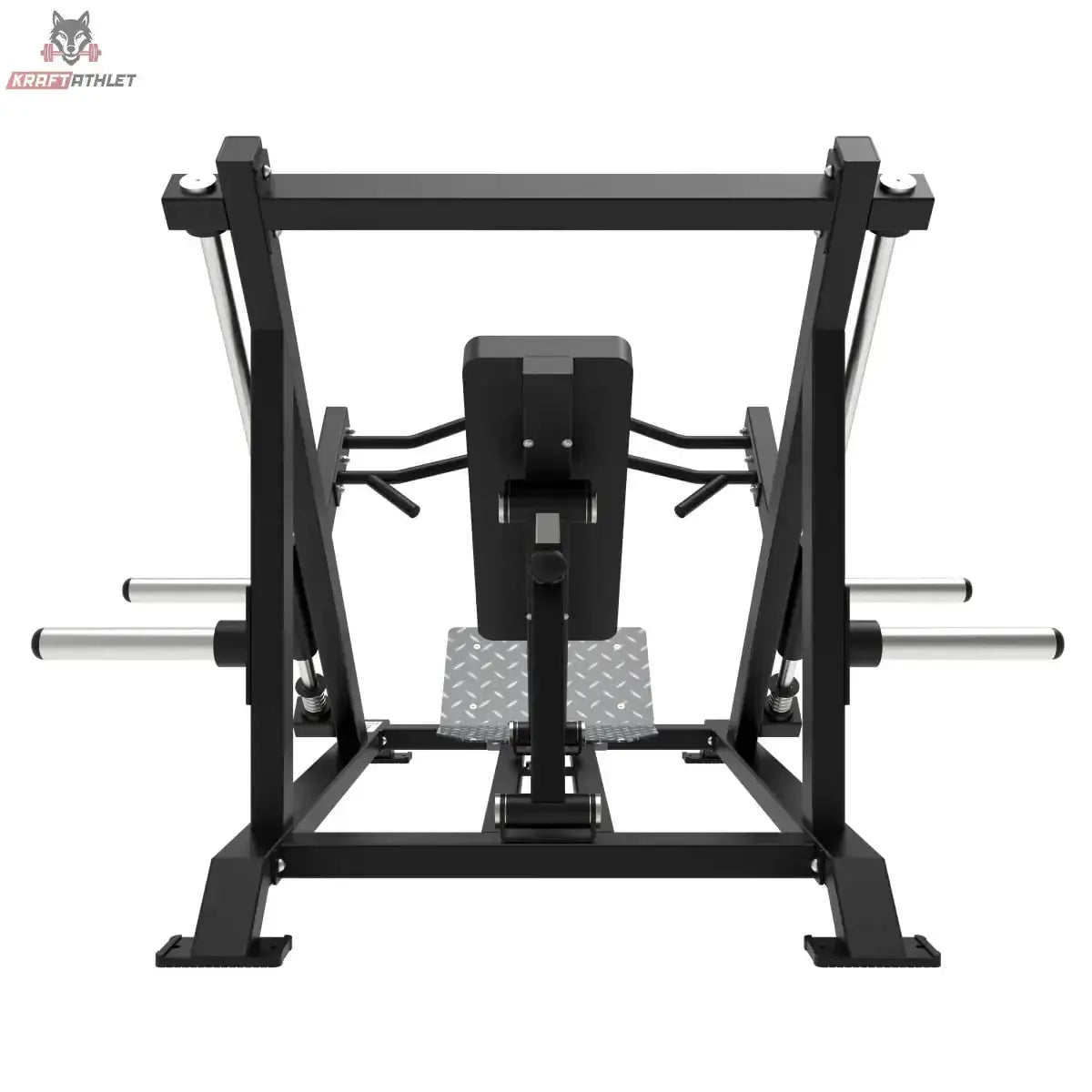 Titanium Strength Elite Series Schräger Linear-Rudertrainer in Rückansicht mit Fußplatte und Rahmen