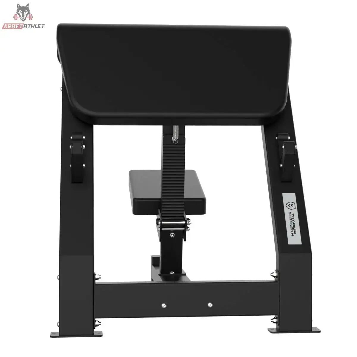Titanium Strength Elite Series Scott-Bank Preacher in Schwarz, Rückansicht mit Sitz und Armpolster