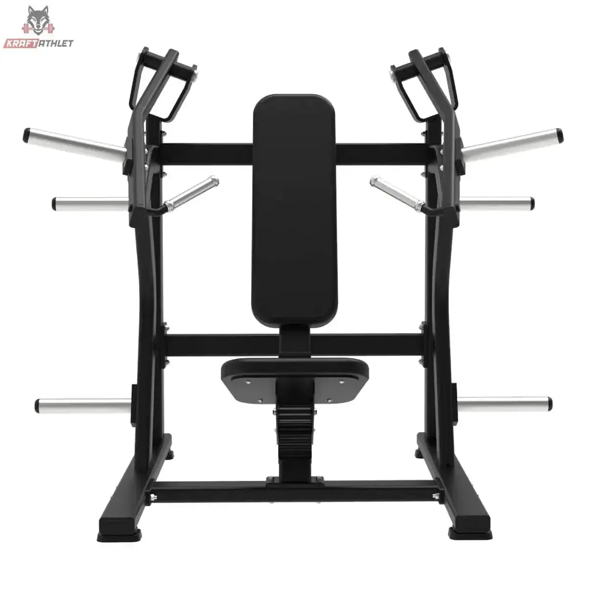 Titanium Strength Elite Series Super Incline Chest Press in Frontansicht mit Rückenpolster, Sitz und seitlichen Griffen