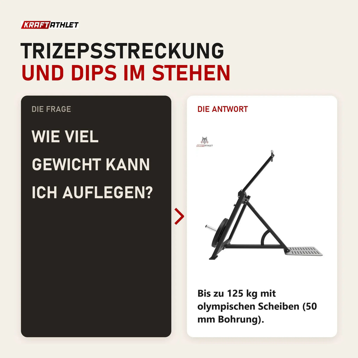 Frage und Antwort zu Titanium Strength Elite Series Trizepsstreckung und Dips im Stehen: Wie viel Gewicht kann ich auflegen?