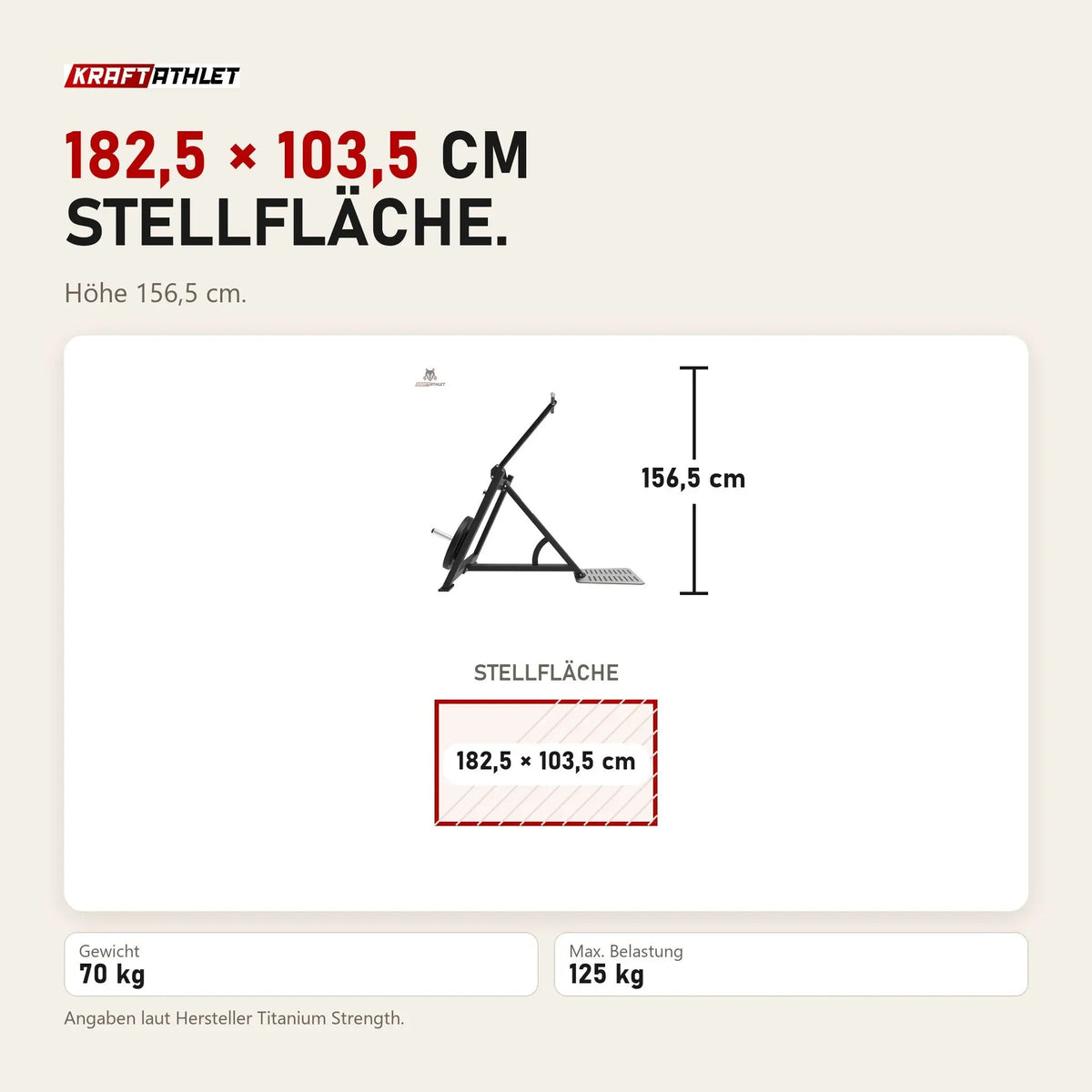 Maßbild Titanium Strength Elite Series Trizepsstreckung und Dips im Stehen: Stellfläche 182,5 × 103,5 cm, Höhe 156,5 cm