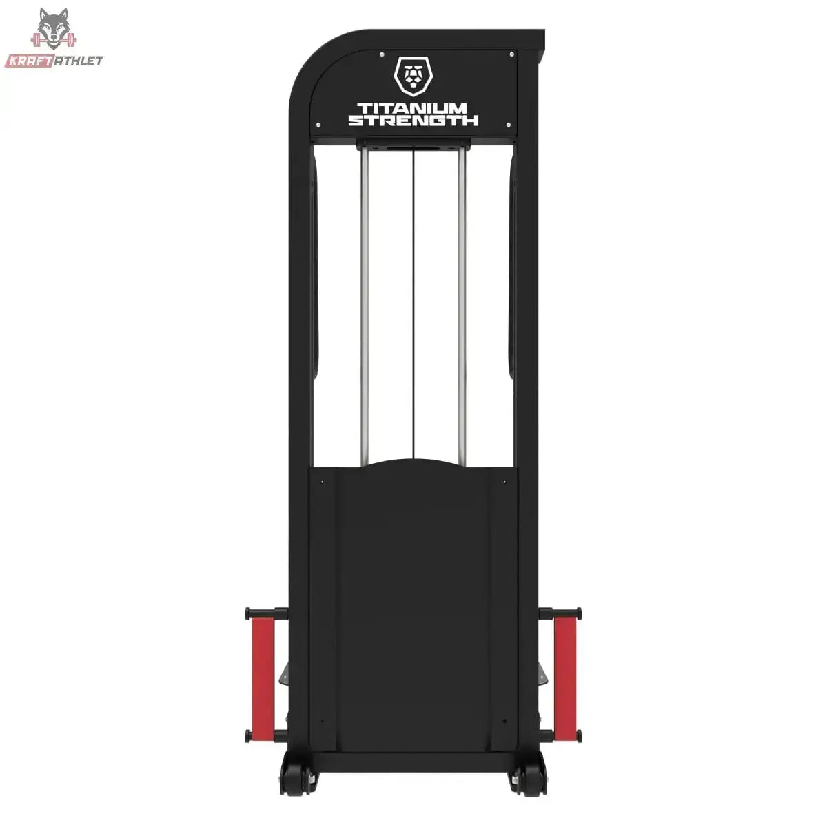 Titanium Strength Elite Series Ultimate Gesäßtritt – Rückansicht des Gewichtsturms mit Logo
