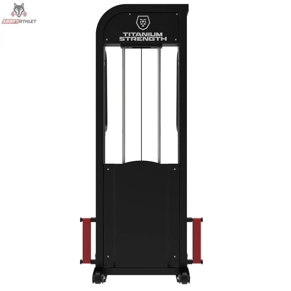 Titanium Strength Elite Series Selectorisierte Ultimate Hip Thrust – Rückansicht mit Gewichtsturm und Seilführung