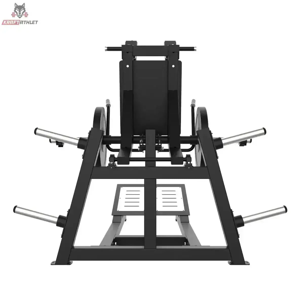 Titanium Strength Elite Series V-Squat Palanca in Rückansicht mit Rückenpolster und Trittfläche