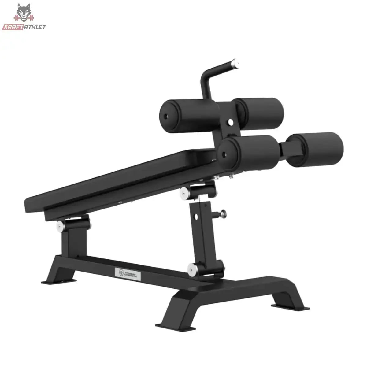 Titanium Strength Elite Series Verstellbare Negativ-Bauchbank in Seitenansicht von hinten mit Stütze und Verstellbolzen