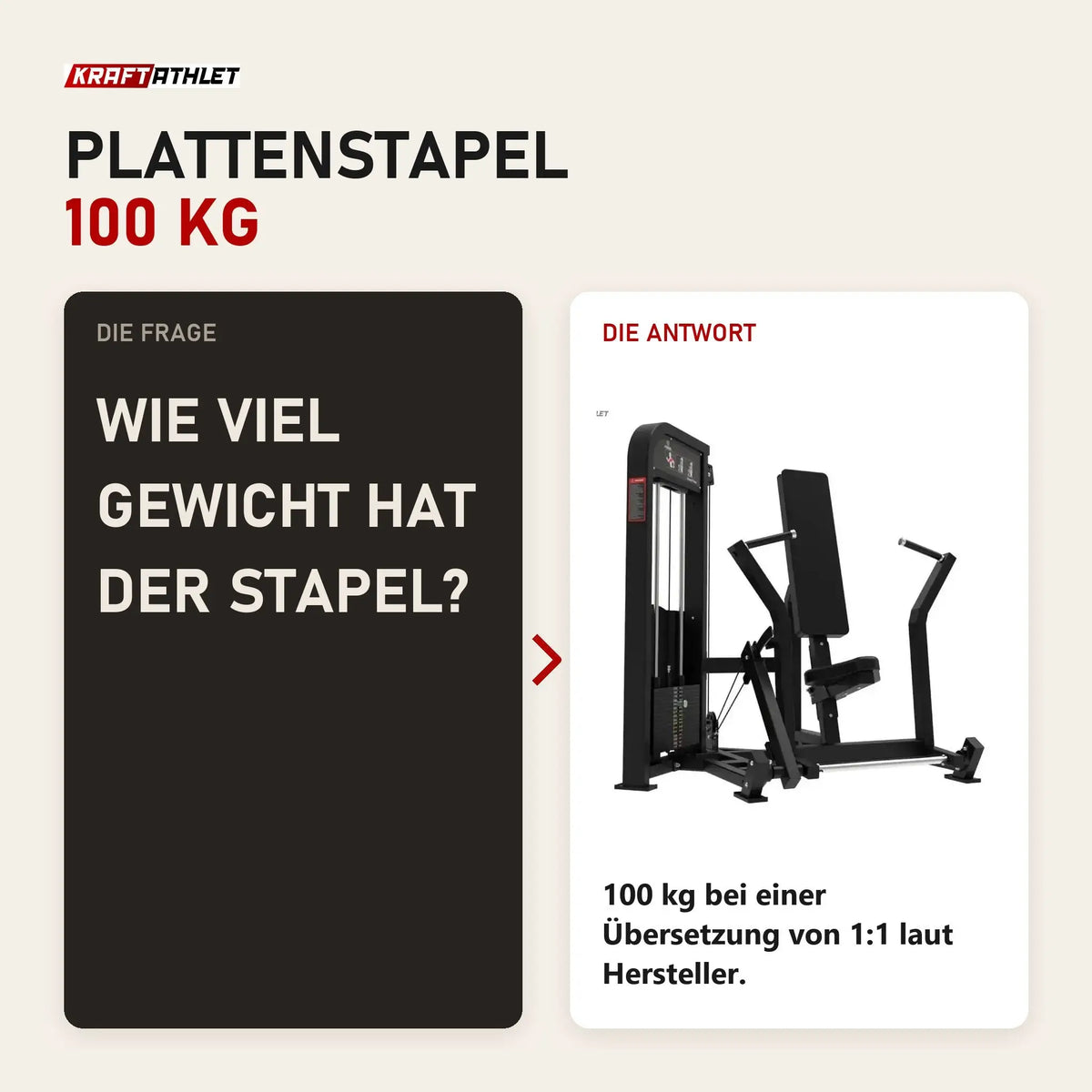 Frage und Antwort zu Titanium Strength Elite Series Vertikale Brustpresse: Wie viel Gewicht hat der Stapel?
