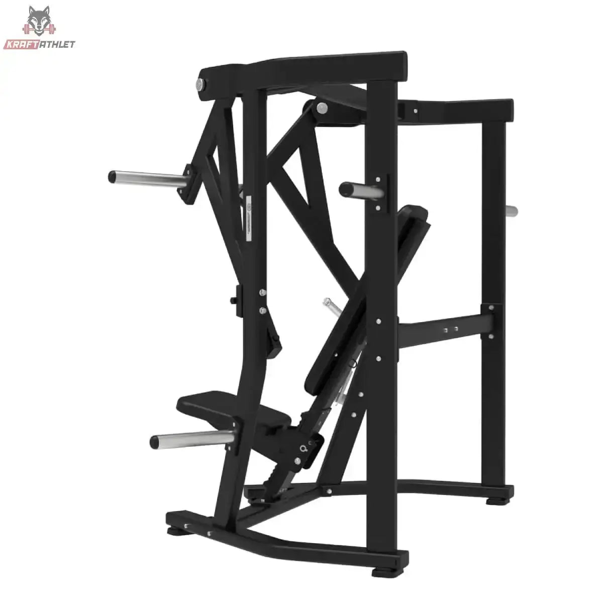 Titanium Strength Elite Series Wide Chest Press in Seitenansicht mit geneigter Rückenlehne und Fußstütze