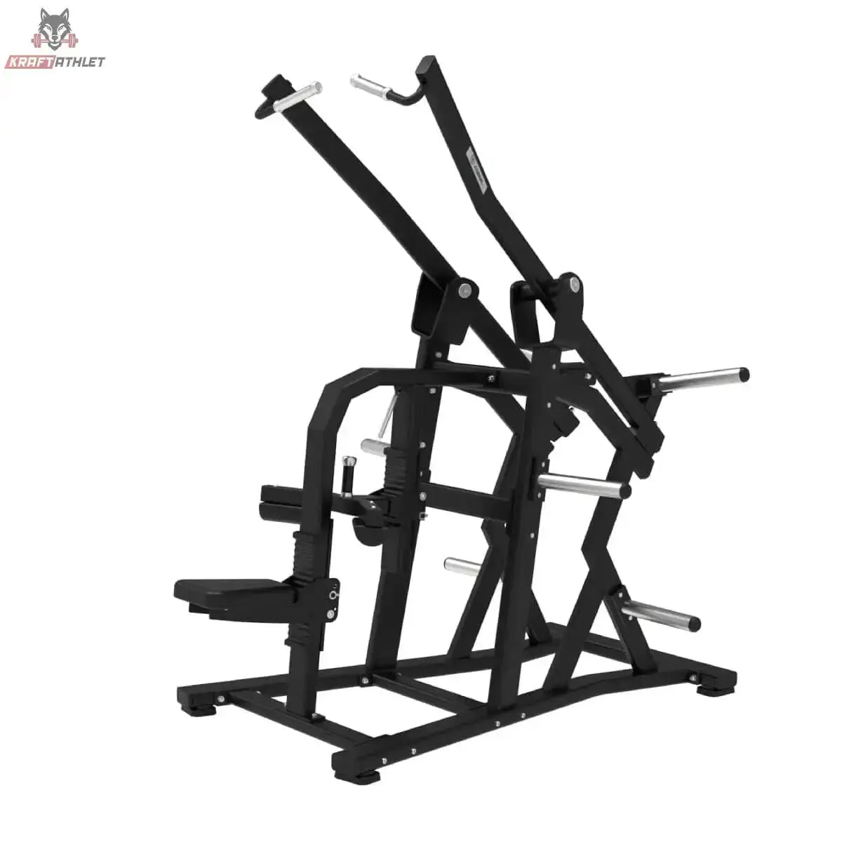 Titanium Strength Elite Series Wide IsoLateral Lat Pulldown in Schrägansicht von rechts mit Oberschenkelpolster und Sitz