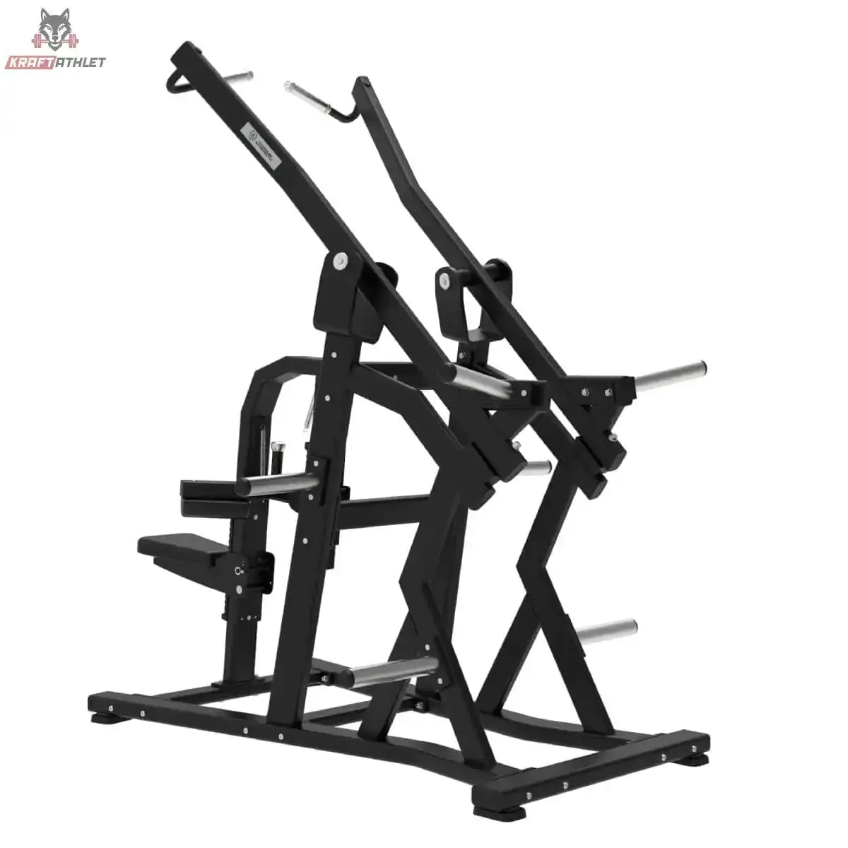 Titanium Strength Elite Series Wide IsoLateral Lat Pulldown in Seitenansicht mit Zugarm, Sitz und Oberschenkelpolster