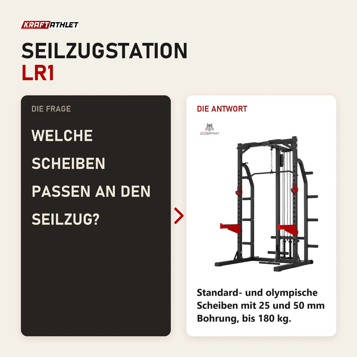 Frage und Antwort zu Titanium Strength Evolution Heavy Duty Half Rack RH50 mit Latzug: Welche Scheiben passen an den Seilzug?