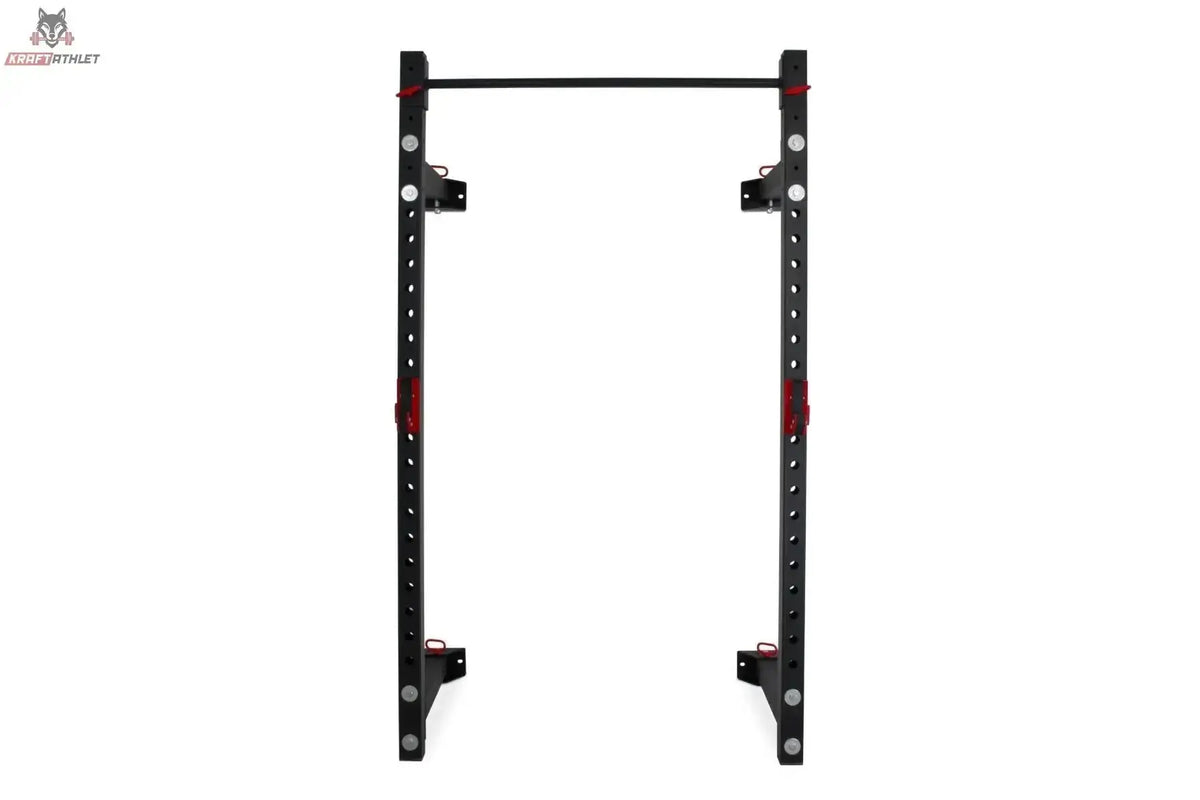Titanium Strength Faltbares Wandrack FR360, Frontansicht des ausgeklappten Racks mit Klimmzugstange