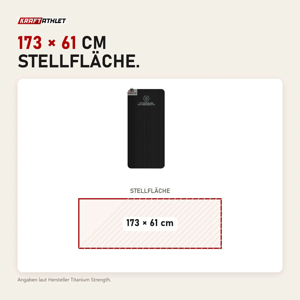 Maßbild Titanium Strength FMS Fitnessmatte Small: Stellfläche 173 × 61 cm