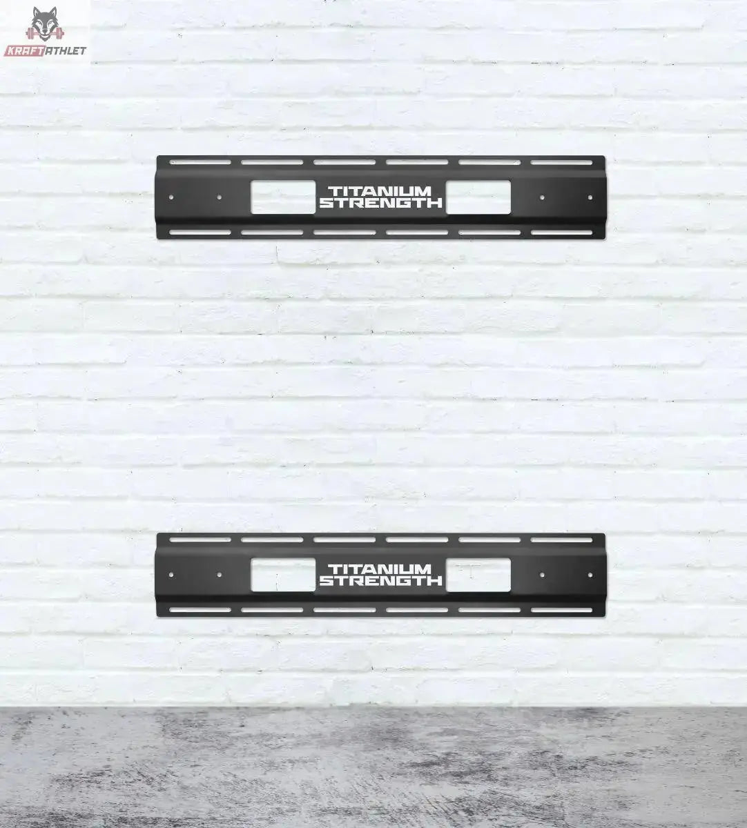 Titanium Strength FR360-ST Verstärkungsset für FR360 an einer weißen Backsteinwand montiert, zwei Wandplatten