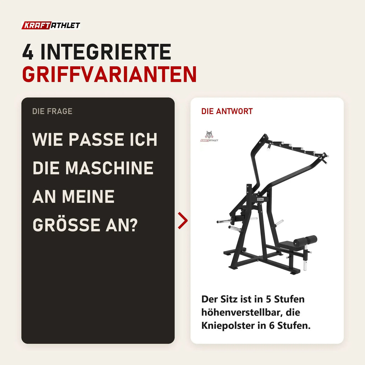 Frage und Antwort zu Titanium Strength Frontale Latzugmaschine Elite Series: Wie passe ich die Maschine an meine Größe an?