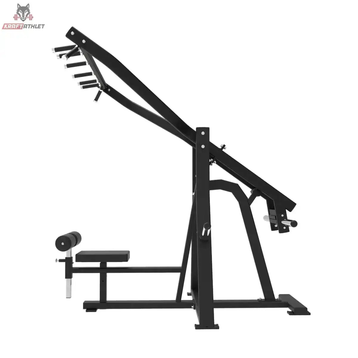 Titanium Strength Frontale Latzugmaschine Elite Series in Seitenansicht von links mit Scheibenaufnahmen