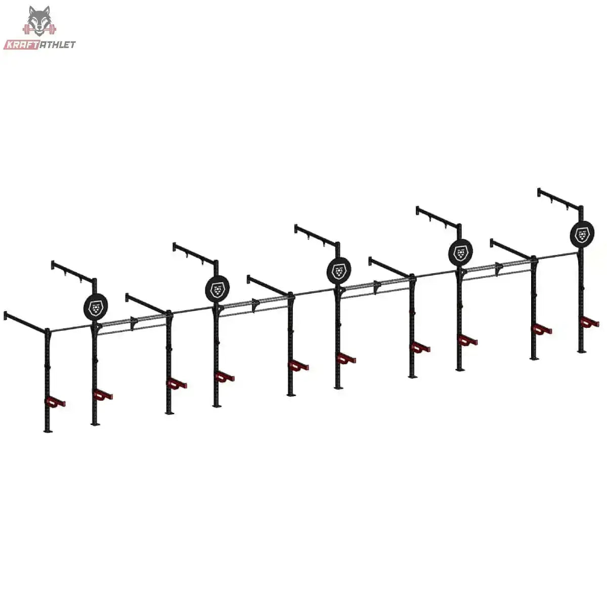 Titanium Strength Functional Wall RIG T5 in Schwarz, Gesamtansicht der Wandmontage mit mehreren Stationen