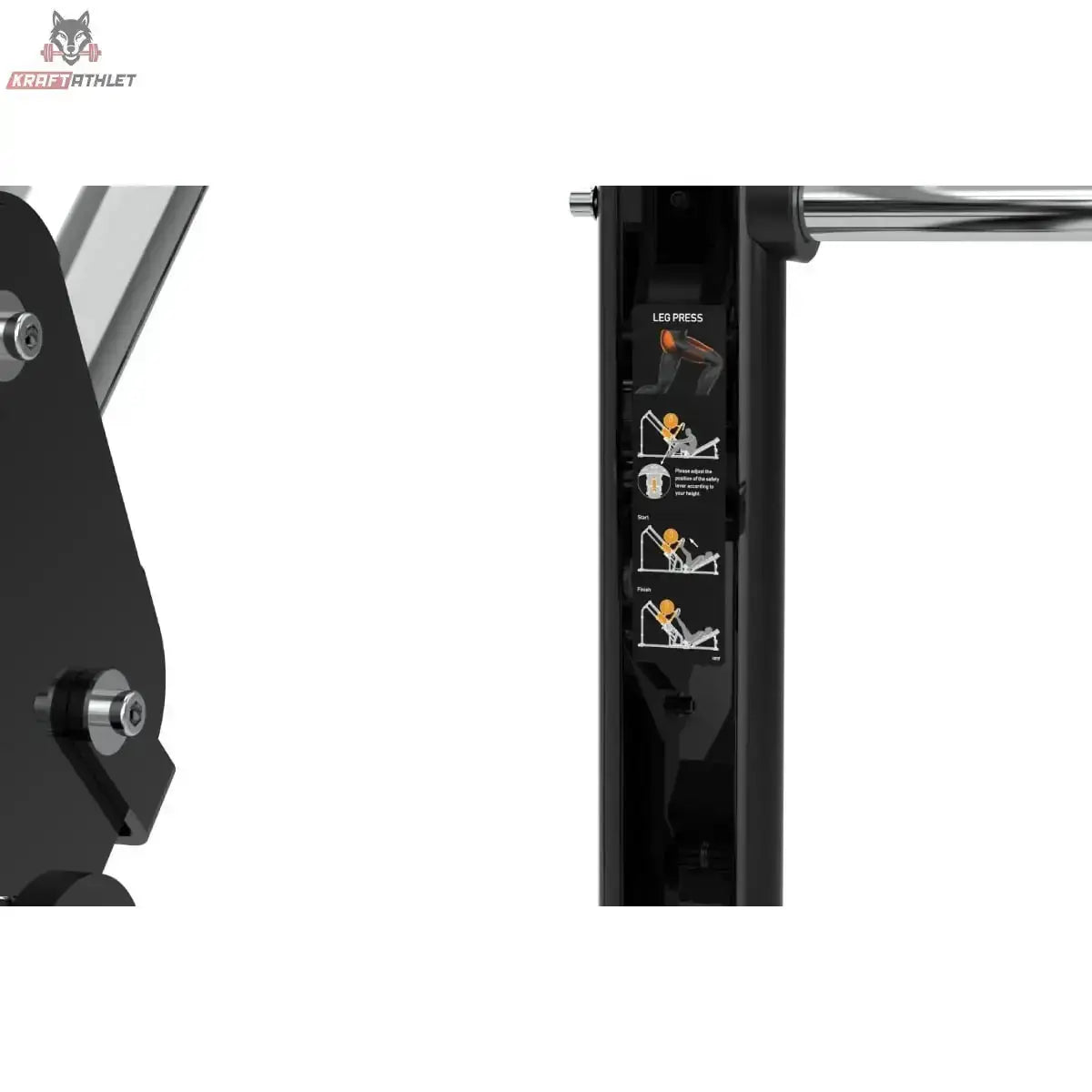 Titanium Strength Genesis Series 45-Grad-Beinpresse im Detail: Rahmen mit Übungsanleitung am Seitenholm