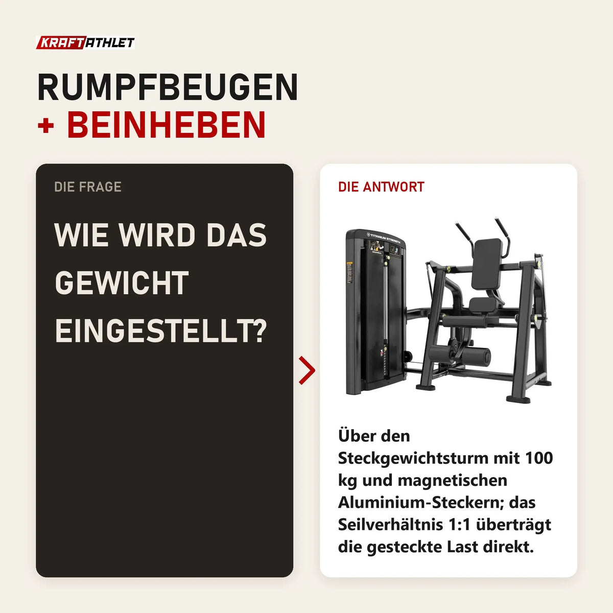 Frage und Antwort zu Titanium Strength Genesis Series Abdominal Crunch: Wie wird das Gewicht eingestellt?