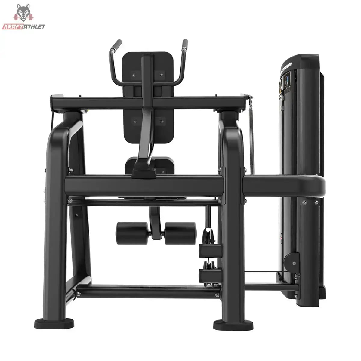 Titanium Strength Genesis Series Abdominal Crunch von vorne mit Brustpolster, Rahmen und Fußrollen in Schwarz