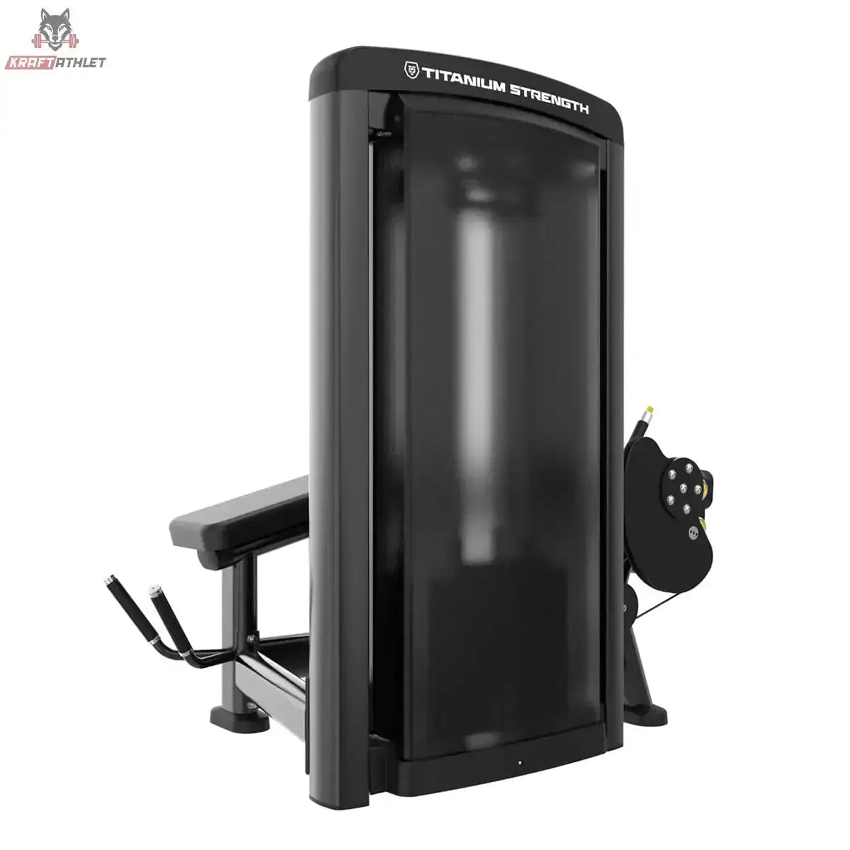 Titanium Strength Genesis Series Beinbeuger liegend Rückseite mit verkleidetem Gewichtsturm und Liegepolster in Schwarz