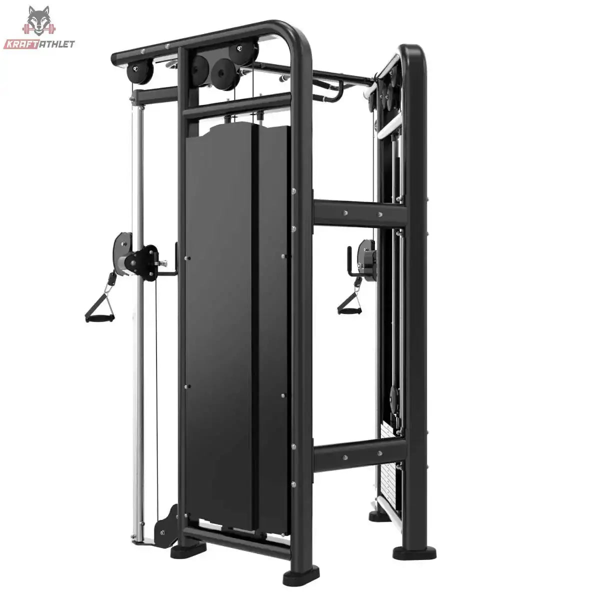 Titanium Strength Genesis Series Functional Trainer, Rückansicht mit Abdeckung der Gewichtsblöcke