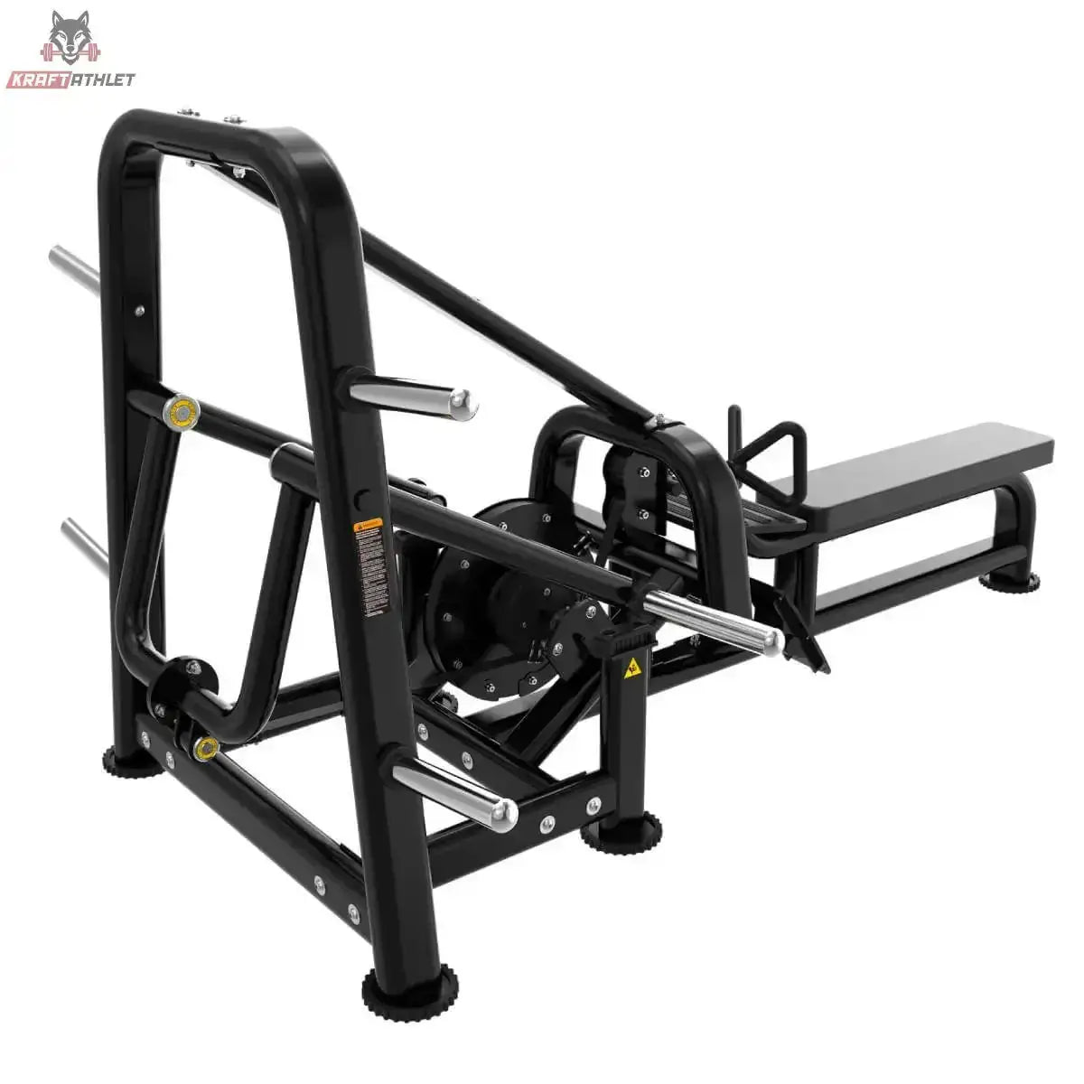 Titanium Strength Genesis Series Heavy Row Machine – Schrägansicht von hinten mit Hebelarmen und Liegebank