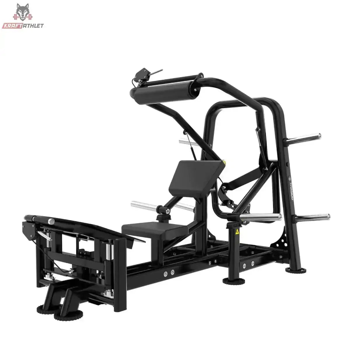Titanium Strength Genesis Series Hip Thrust – Seitenansicht mit Rückenpolster und Scheibenaufnahmen, schwarz