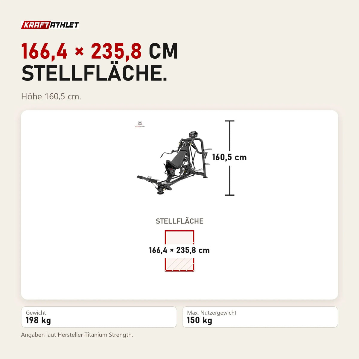 Maßbild Titanium Strength Genesis Series IsoLateral Incline Pec Fly: Stellfläche 166,4 × 235,8 cm, Höhe 160,5 cm