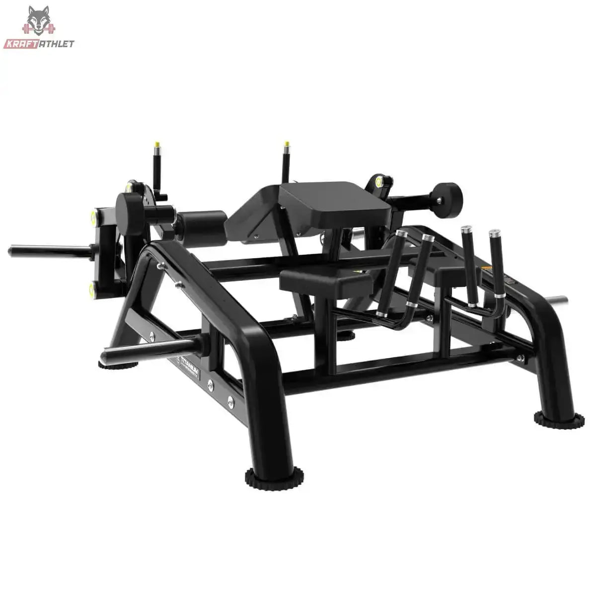 Titanium Strength Genesis Series IsoLateral Prone Leg Curl – Schrägansicht mit Rahmen und Scheibenaufnahmen, schwarz