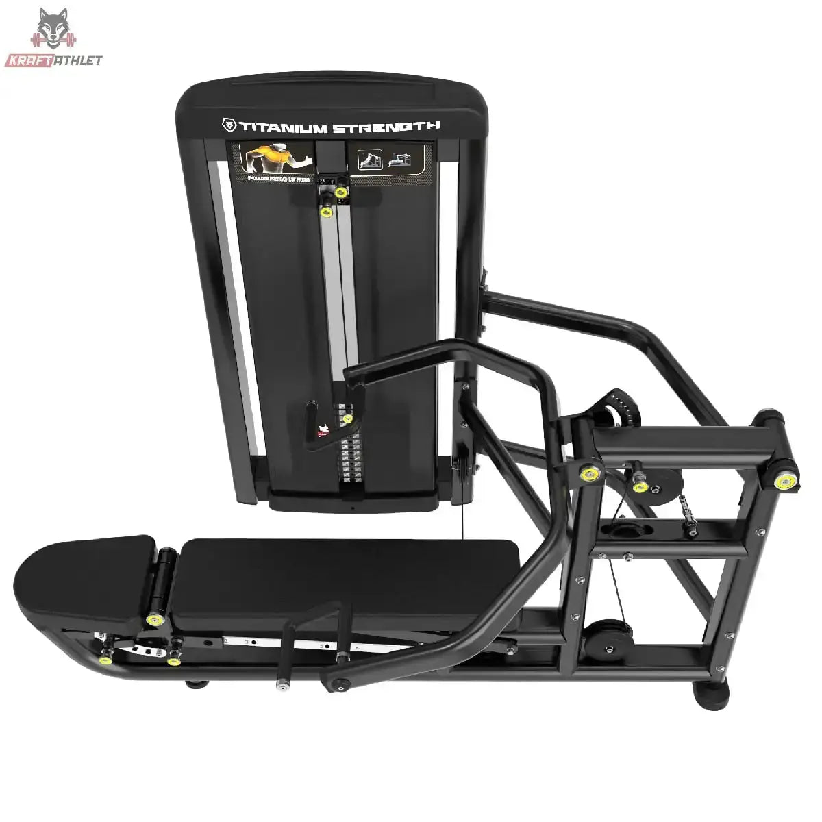 Titanium Strength Genesis Series Multipress 3 Funktionen in Schwarz, Seitenansicht mit flacher Bank